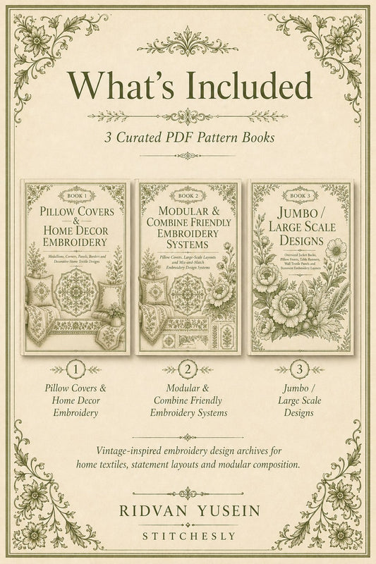 Digital PDF embroidery design bundle cover preview for Home Decor, Scale & Modular Systems Bundle 1, featuring curated embroidery patterns, motif library references and textile… - preview 2