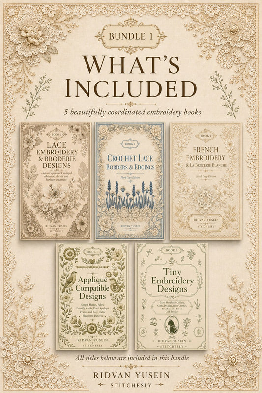 Digital PDF embroidery design bundle cover preview for Lace, Whitework & Delicate Detail Bundle 1, featuring curated embroidery patterns, motif library references and textile… - preview 2