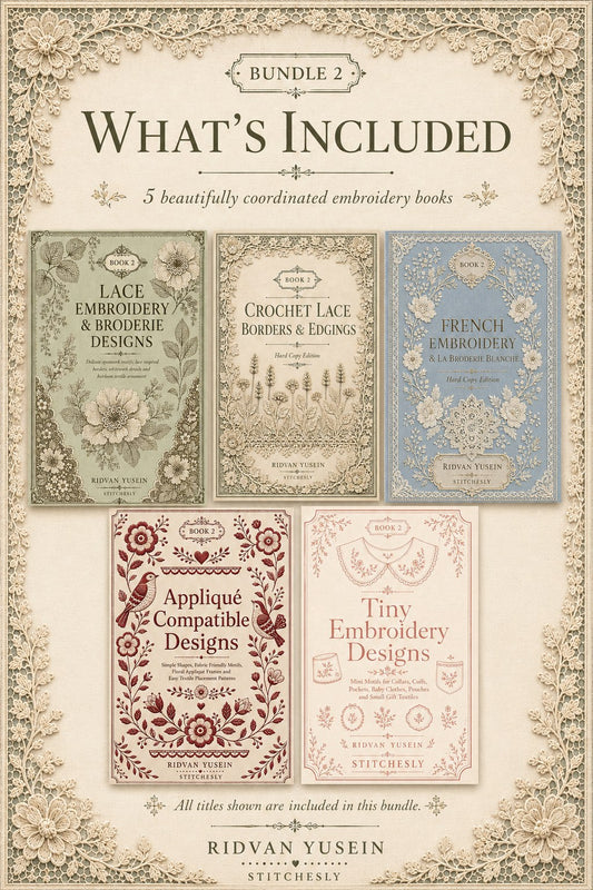 Digital PDF embroidery design bundle cover preview for Lace, Whitework & Delicate Detail Bundle 2, featuring curated embroidery patterns, motif library references and textile… - preview 2