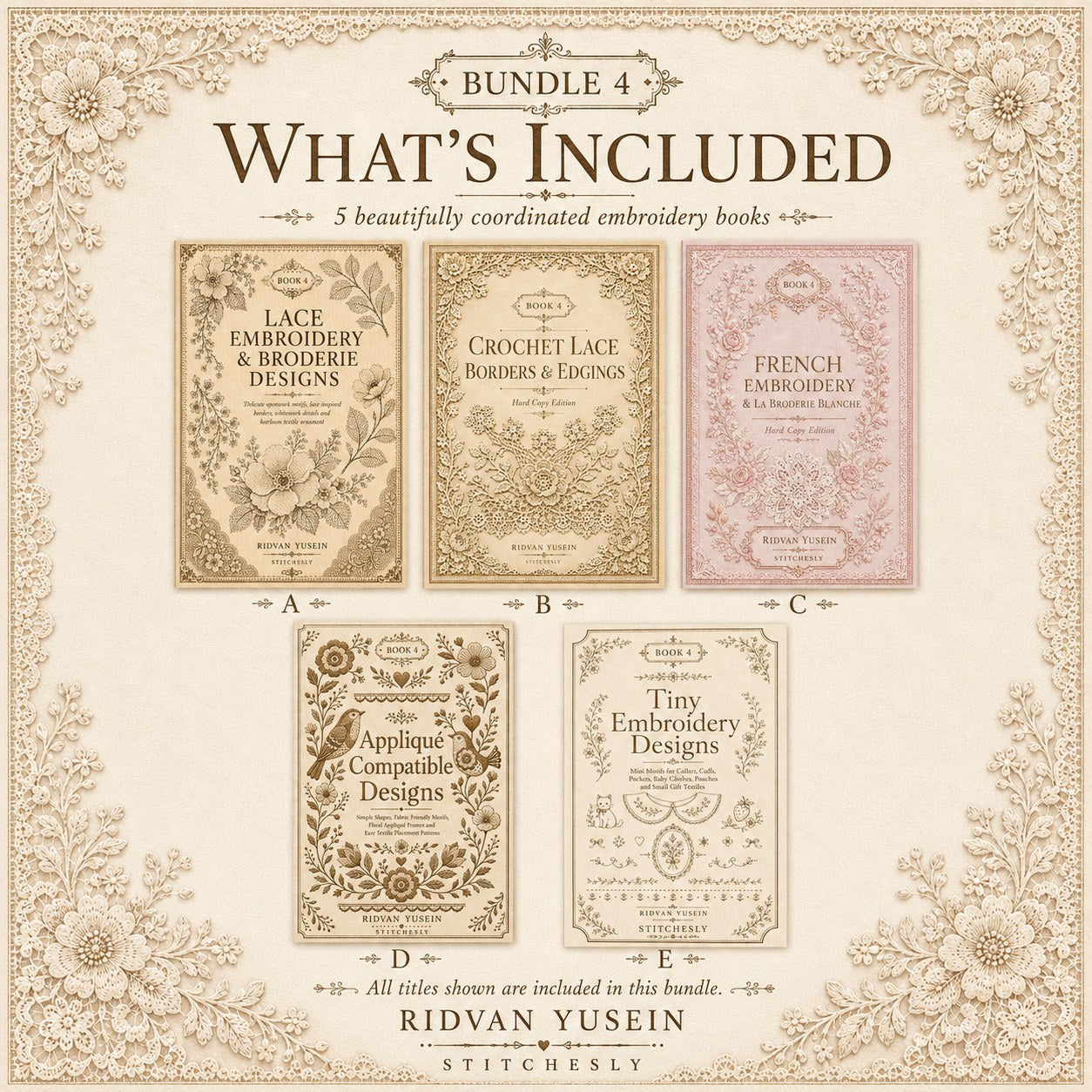 Digital PDF embroidery design bundle cover preview for Lace, Whitework & Delicate Detail Bundle 4, featuring curated embroidery patterns, motif library references and textile… - preview 2