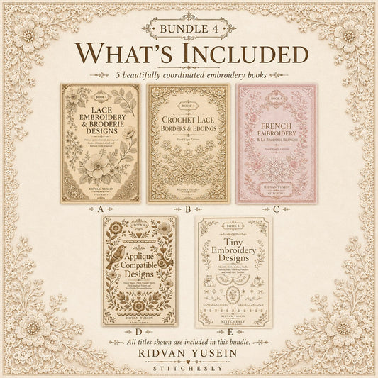 Digital PDF embroidery design bundle cover preview for Lace, Whitework & Delicate Detail Bundle 4, featuring curated embroidery patterns, motif library references and textile… - preview 2