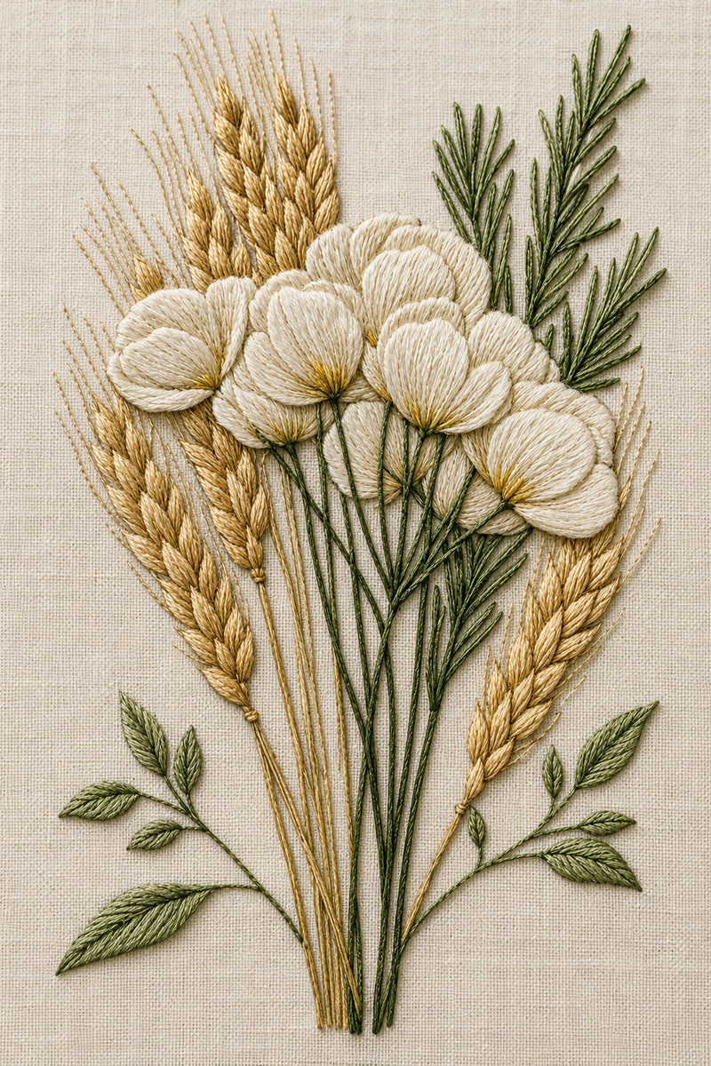 Wheat And Herb Bread Bag Aa from Napkins, Table Runners & Kitchen Linens Book 3, a digital embroidery design reference for machine embroidery designs, embroidery patterns and border and edge embroidery.