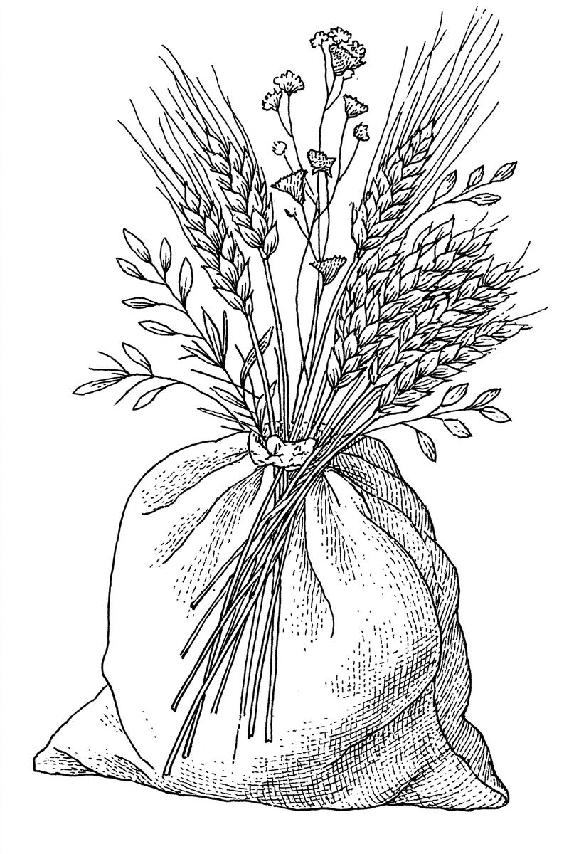 Wheat And Herb Bread Bag from Napkins, Table Runners & Kitchen Linens Book 3, a digital embroidery design reference for machine embroidery designs, embroidery patterns and border and edge embroidery.