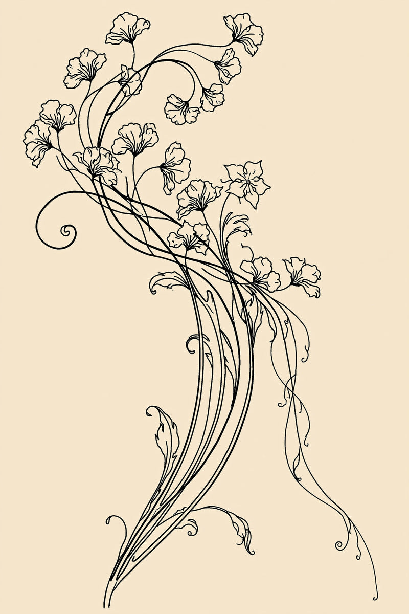 Whiplash Floral Ornament 02 from Art Nouveau Needlework Book 1, a digital embroidery design reference for machine embroidery designs, embroidery patterns and botanical and floral embroidery.