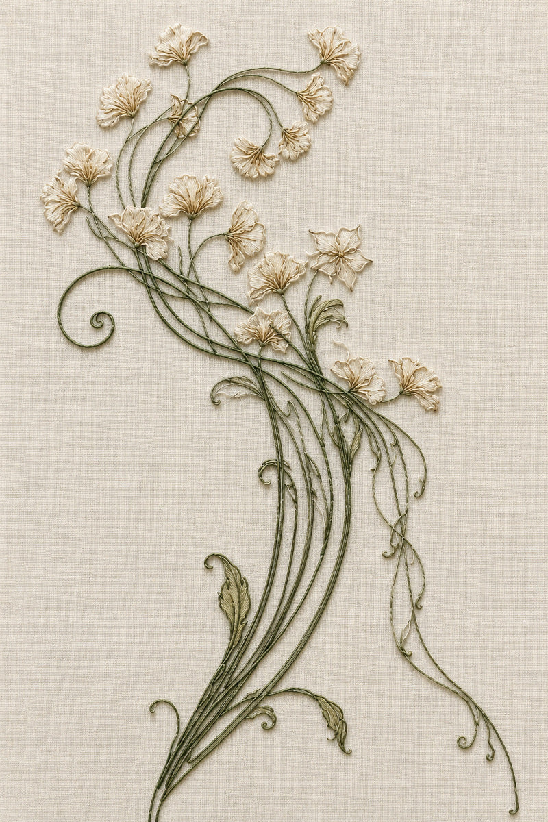Whiplash Floral Ornament from Art Nouveau Needlework Book 1, a digital embroidery design reference for machine embroidery designs, embroidery patterns and botanical and floral embroidery.
