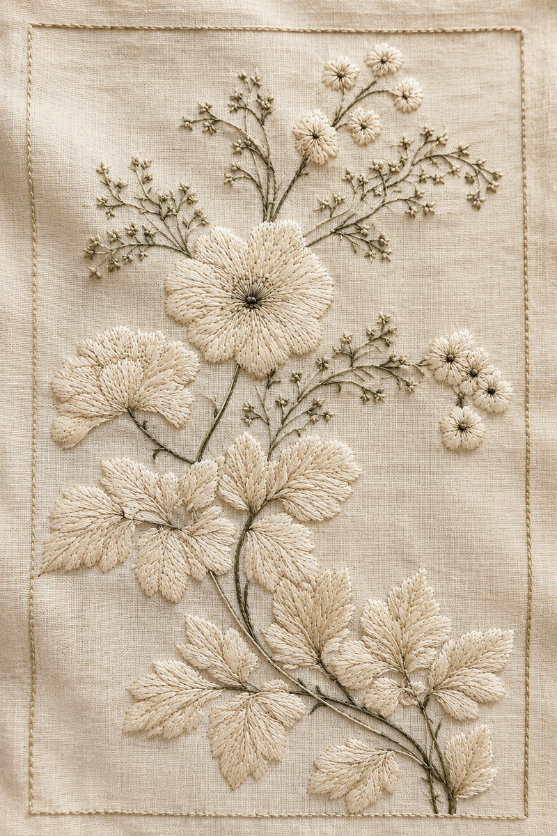 Whitework Botanical Panel 1 from Botanical Embroidery Designs Book 2, a digital embroidery design reference for machine embroidery designs, embroidery patterns and lace and broderie details.