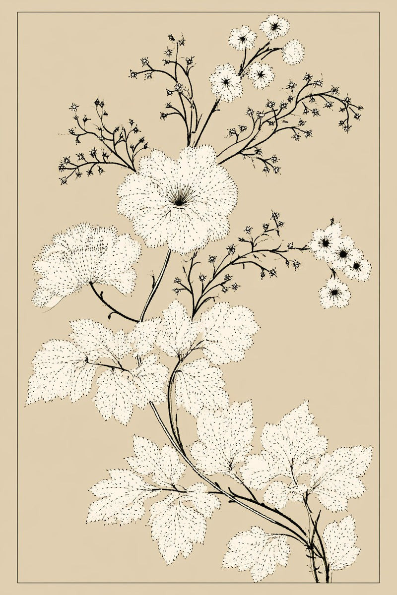 Original book drawing of a whitework-inspired floral and leaf panel.