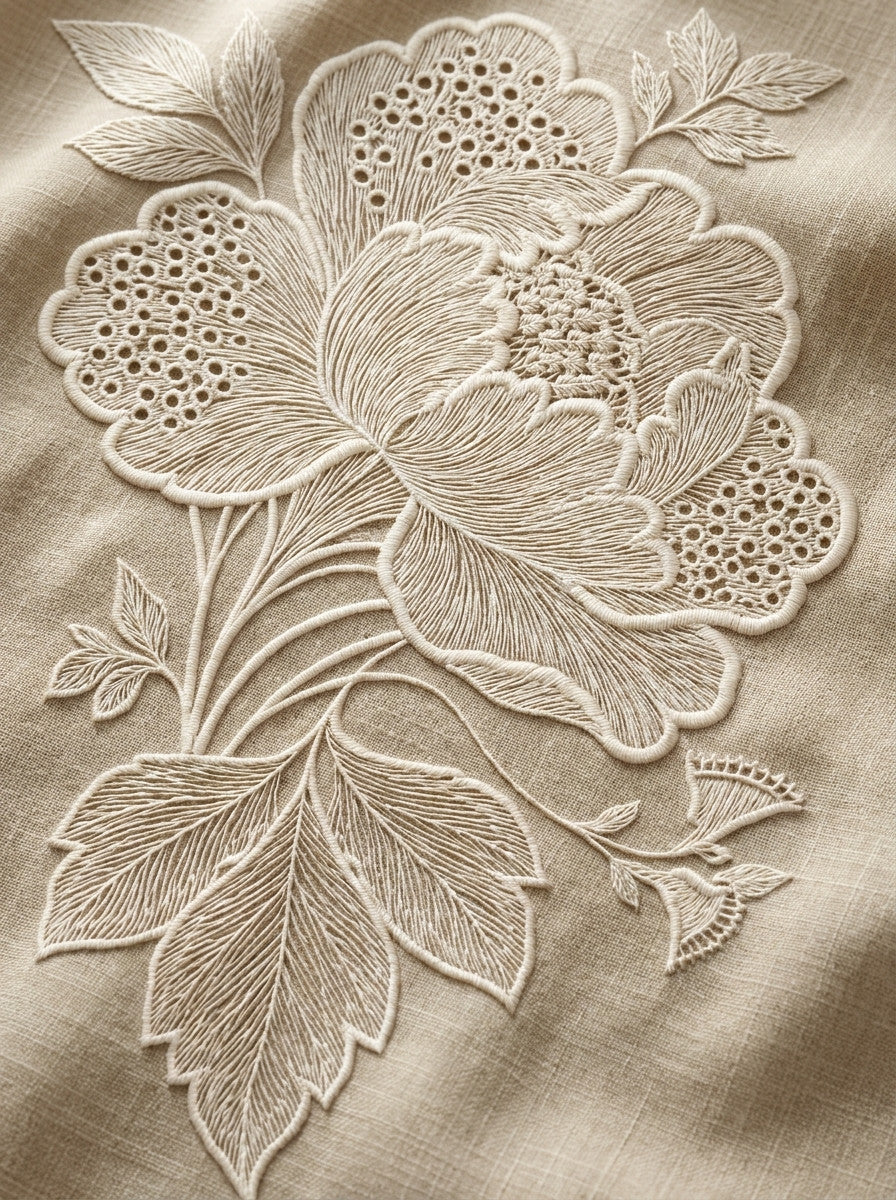 Whitework Cutwork Corner French Embroidery from French Embroidery & La Broderie Blanche Book 1, a digital embroidery design reference for machine embroidery designs, embroidery patterns and corner embroidery.