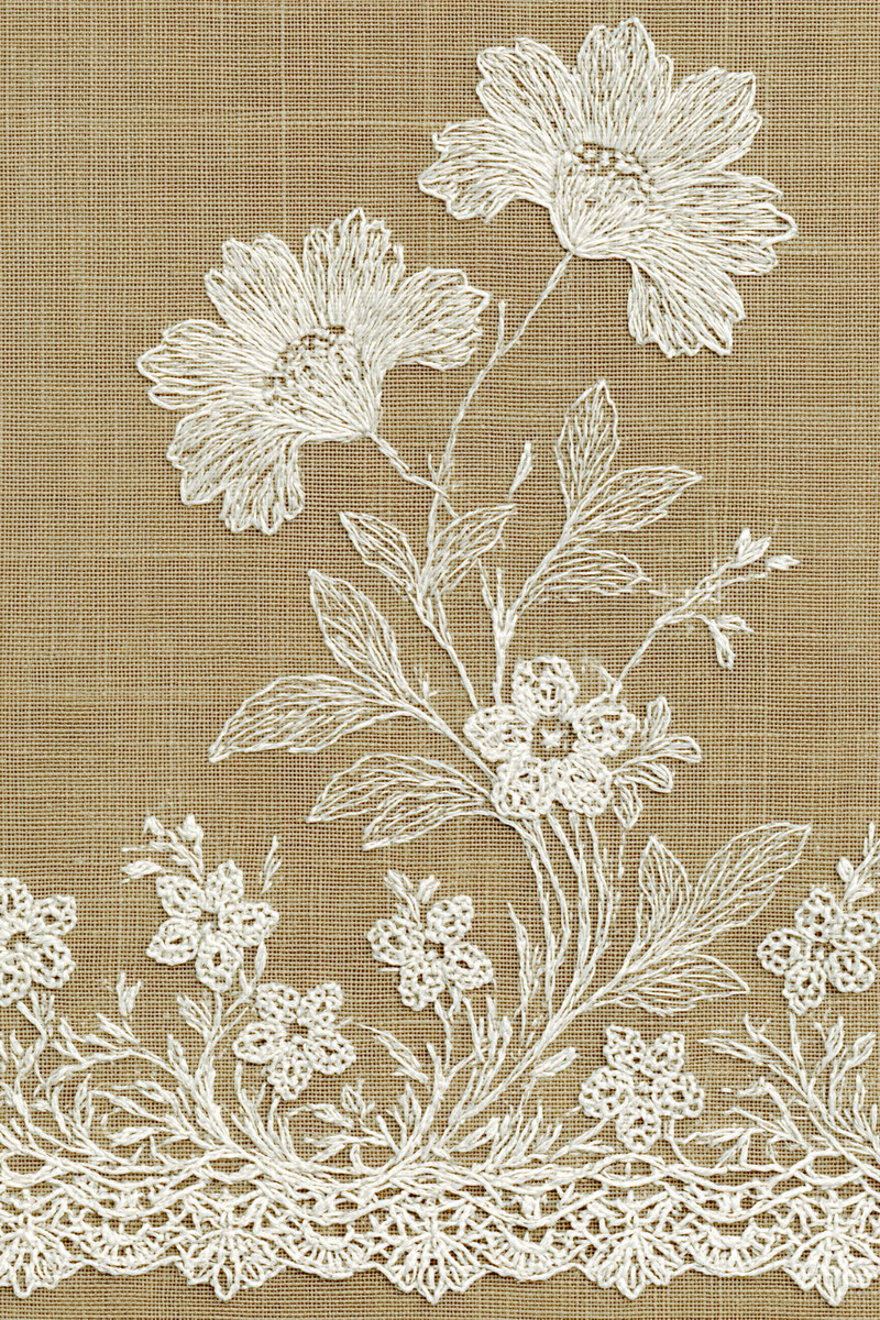 Whitework Dresser Scarf Border French from French Embroidery & La Broderie Blanche Book 1, a digital embroidery design reference for machine embroidery designs, embroidery patterns and border and edge embroidery.