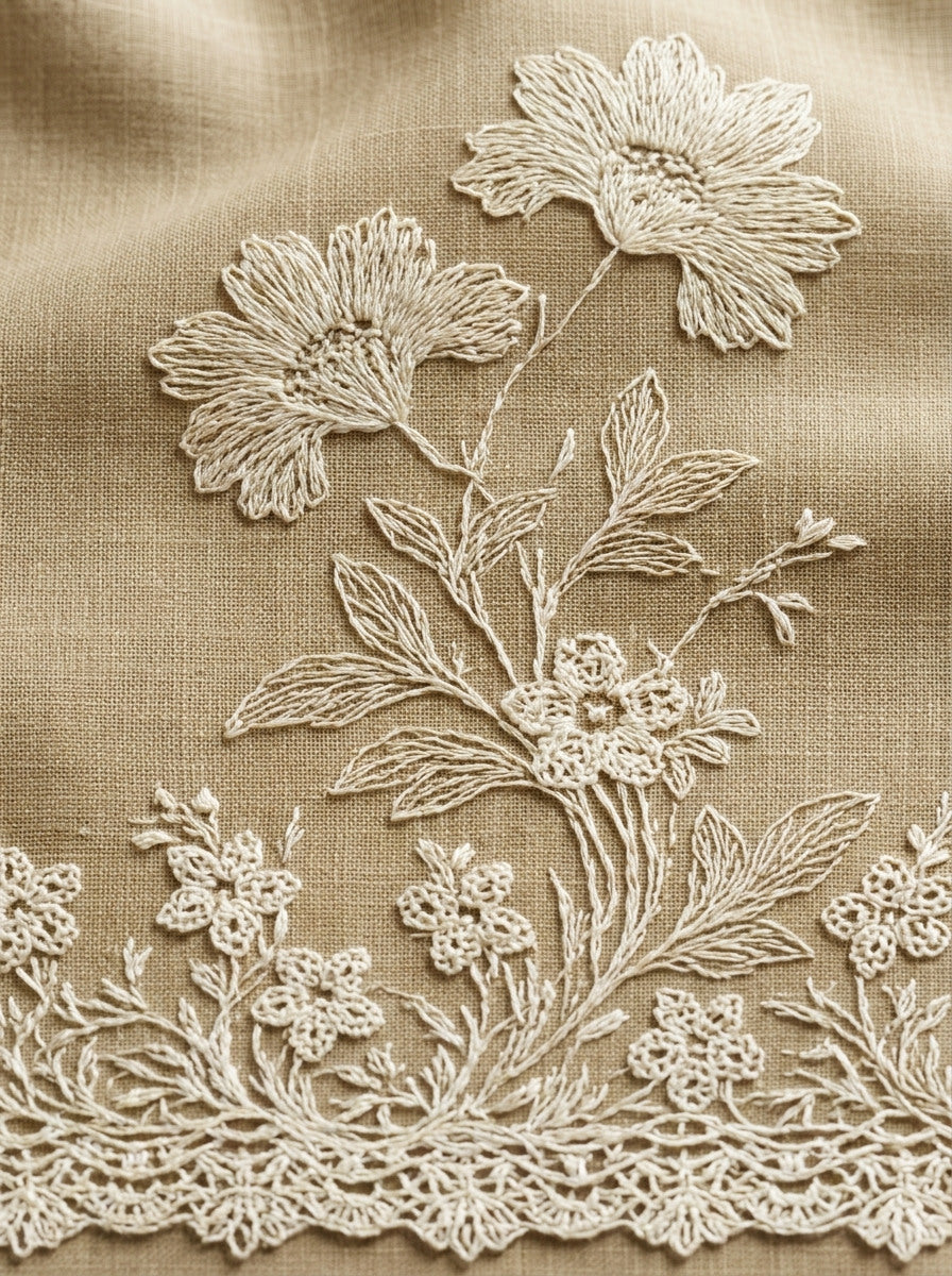 Whitework Dresser Scarf Border French from French Embroidery & La Broderie Blanche Book 1, a digital embroidery design reference for machine embroidery designs, embroidery patterns and border and edge embroidery.