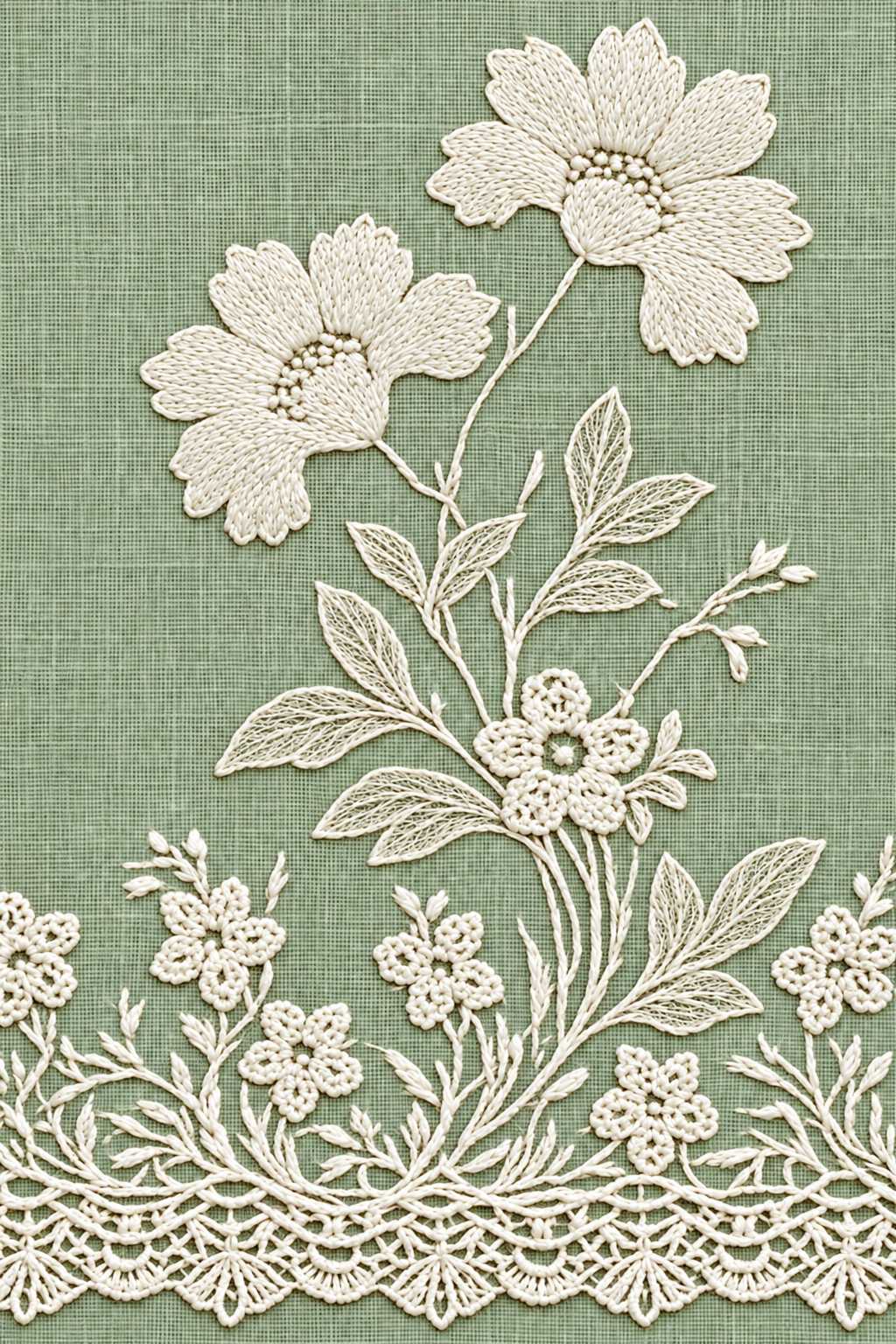 Whitework Dresser Scarf Border | French Embroidery & La Broderie Blanche Book 1 | Hand embroidery example