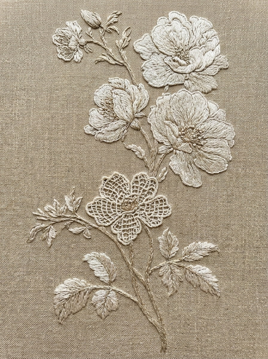 Whitework Floral Sprig from Lace Embroidery & Broderie Designs Book 4, a digital embroidery design reference for machine embroidery designs, embroidery patterns and lace and broderie details.