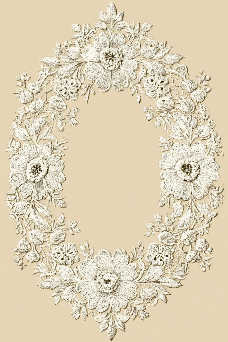 Whitework Monogram Frame from Lace Embroidery & Broderie Designs Book 2, a digital embroidery design reference for machine embroidery designs, embroidery patterns and frames and monogram spaces.