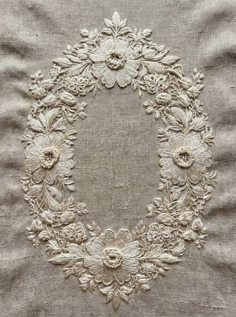Whitework Monogram Frame from Lace Embroidery & Broderie Designs Book 2, a digital embroidery design reference for machine embroidery designs, embroidery patterns and frames and monogram spaces.