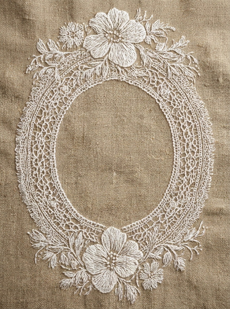 Whitework Monogram Frame from Lace Embroidery & Broderie Designs Book 4, a digital embroidery design reference for machine embroidery designs, embroidery patterns and frames and monogram spaces.