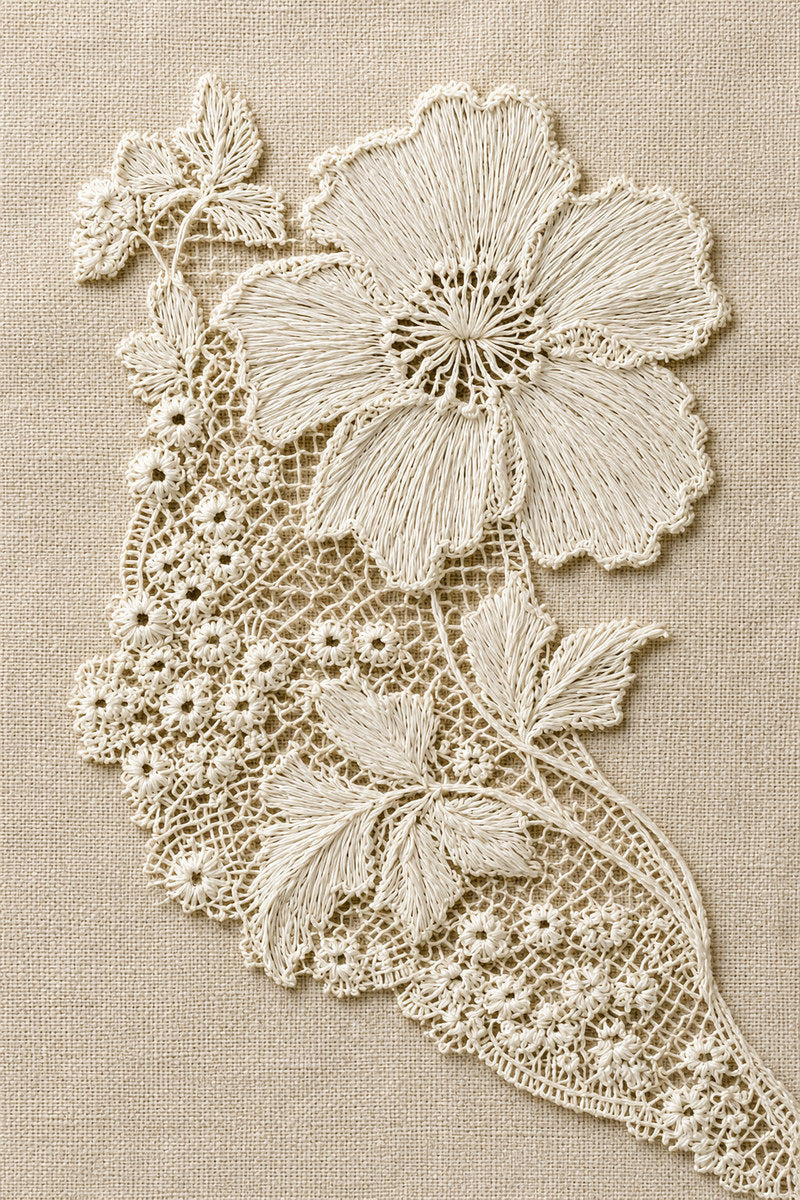 Whitework Wedding Handkerchief Motif 1 from Lace Embroidery & Broderie Designs Book 1, a digital embroidery design reference for machine embroidery designs, embroidery patterns and lace and broderie details.