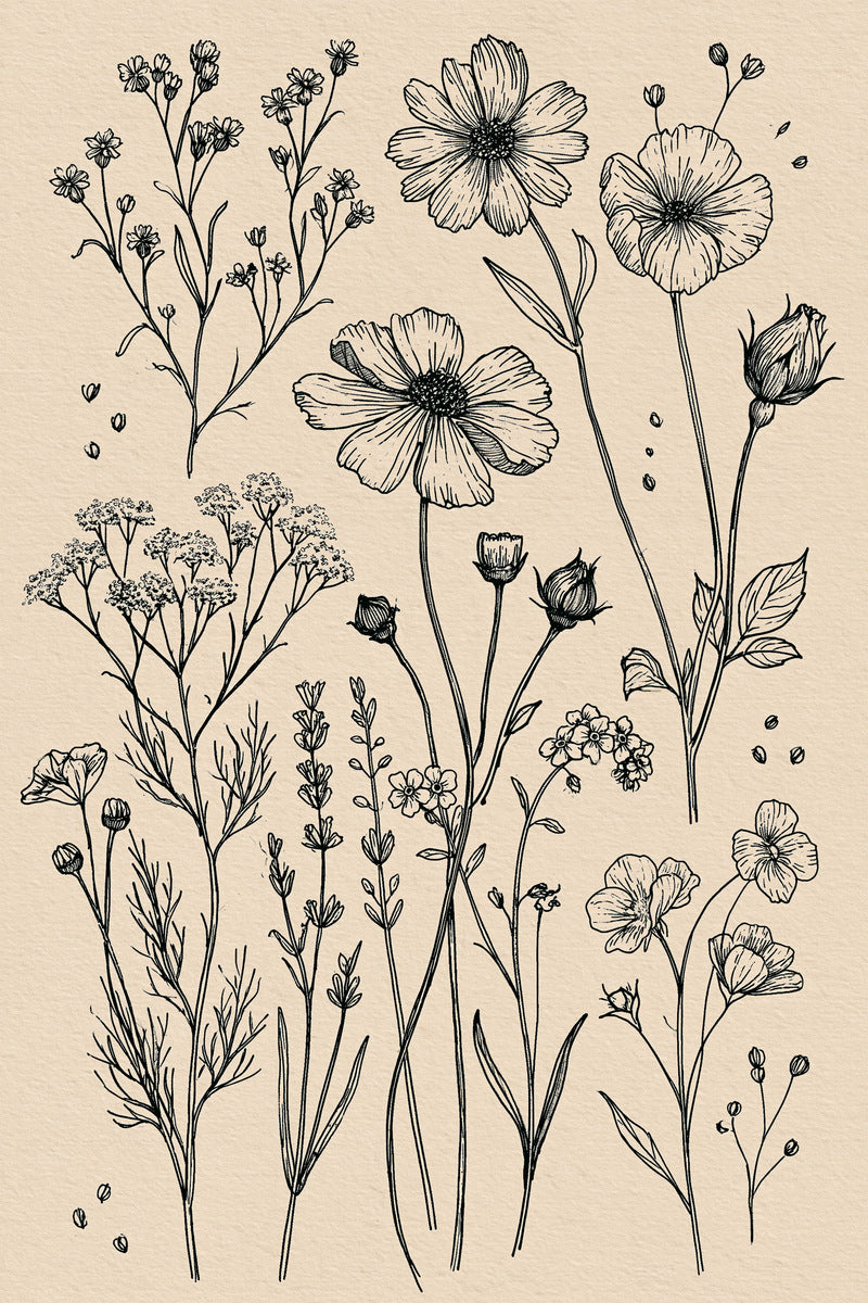 Wildflower Daisy And Rosebud Sprig from Botanical Sprig Library Book 9, a digital embroidery design reference for machine embroidery designs, embroidery patterns and small motif and accent designs.