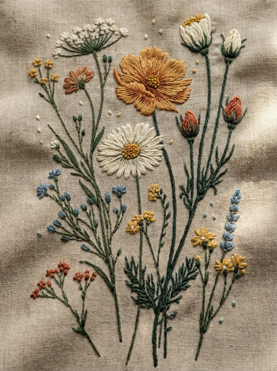 Wildflower Daisy And Rosebud Sprig from Botanical Sprig Library Book 5, a digital embroidery design reference for machine embroidery designs, embroidery patterns and small motif and accent designs.