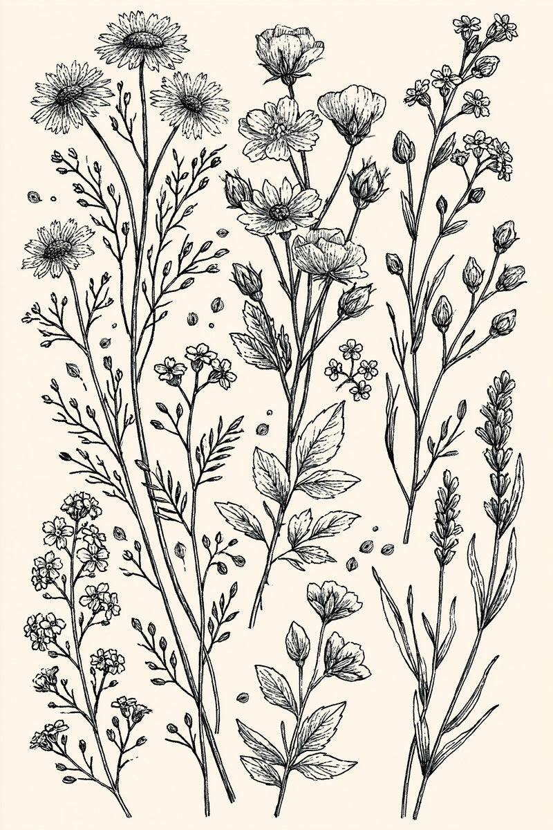 Wildflower Sprig Library Plate Botanical 02 from Botanical Sprig Library Book 5, a digital embroidery design reference for machine embroidery designs, embroidery patterns and small motif and accent designs.