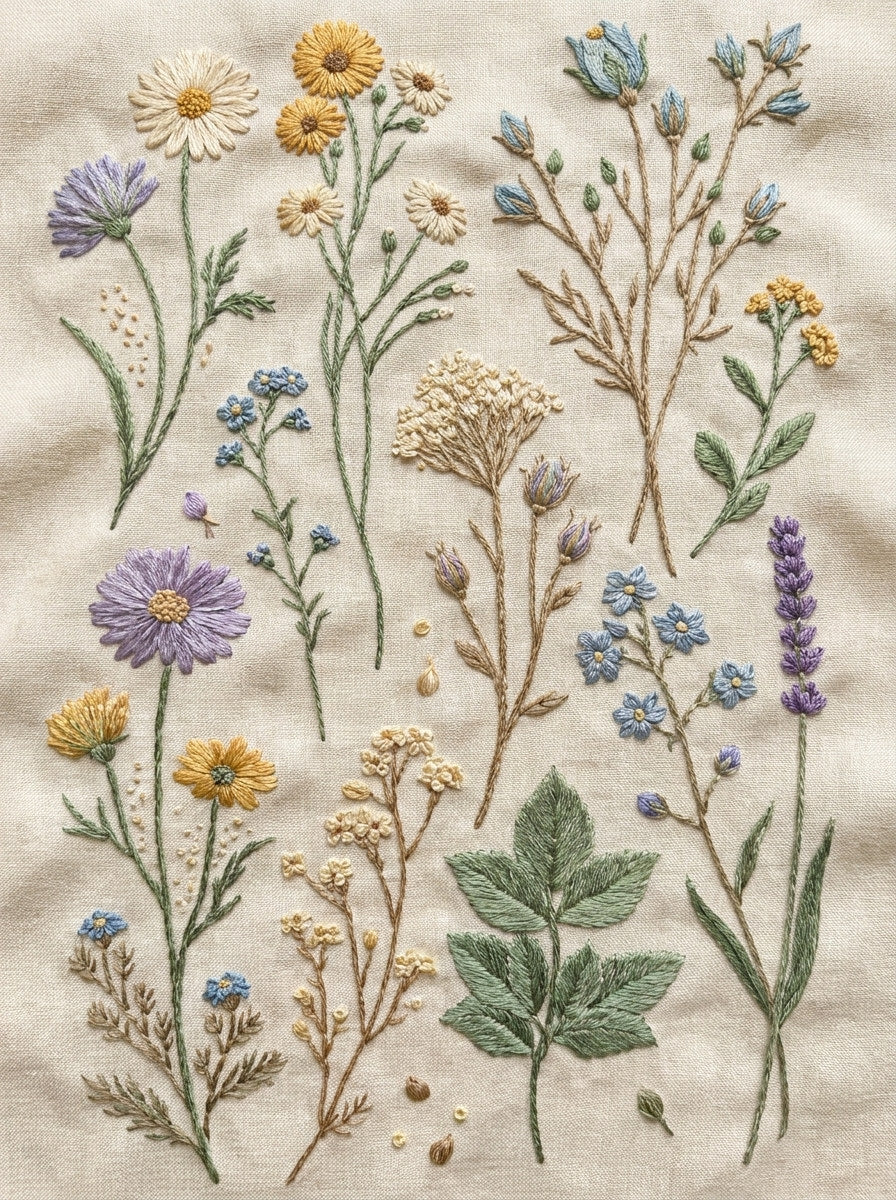 Wildflower Sprig Library Plate Botanical from Botanical Sprig Library Book 3, a digital embroidery design reference for machine embroidery designs, embroidery patterns and small motif and accent designs.