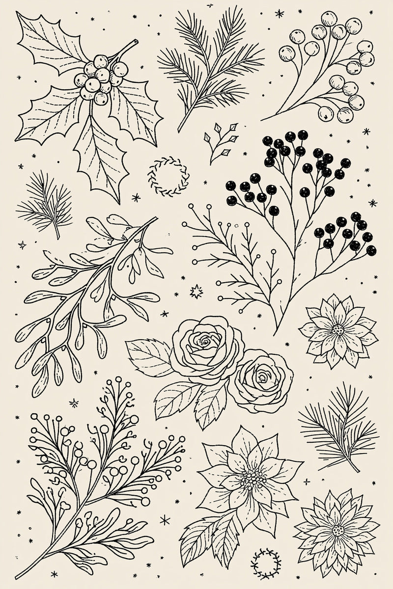 Winter Botanical Plate Christmas Embroidery from Christmas Embroidery Collection Book 3, a digital embroidery design reference for machine embroidery designs, embroidery patterns and seasonal embroidery motifs.