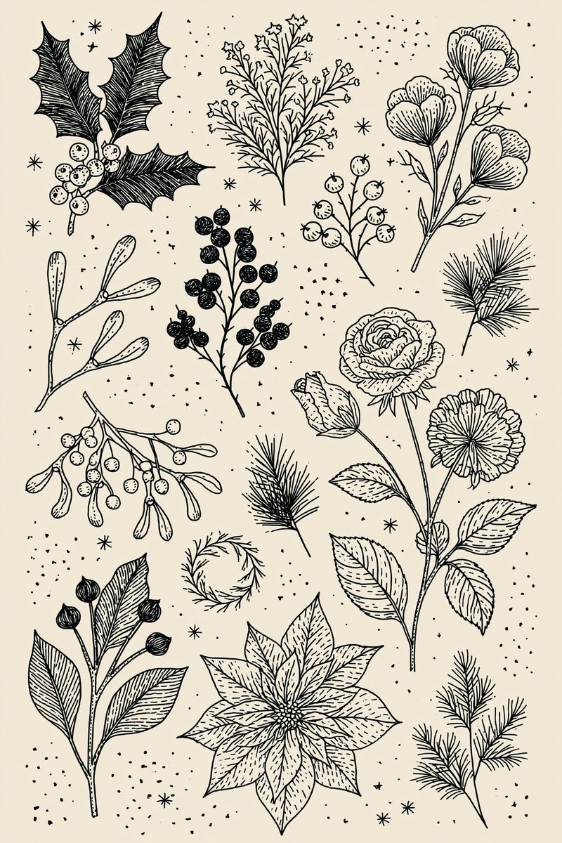 Winter Botanical Plate Christmas Embroidery from Christmas Embroidery Collection Book 4, a digital embroidery design reference for machine embroidery designs, embroidery patterns and seasonal embroidery motifs.