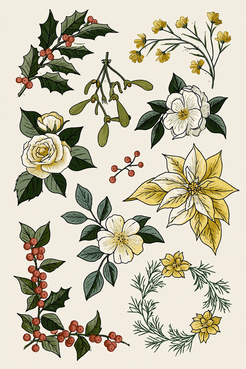 Winter Floral Motif Set Christmas from Christmas Embroidery Collection Book 2, a digital embroidery design reference for machine embroidery designs, embroidery patterns and seasonal embroidery motifs.