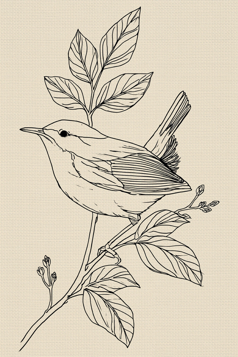 Wren On Leafy Branch Birds from Birds Embroidery Book 4, a digital embroidery design reference for machine embroidery designs, embroidery patterns and botanical and floral embroidery.